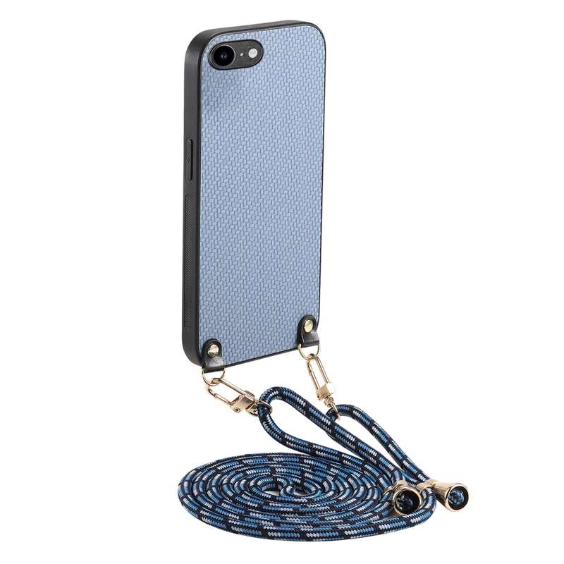 For iPhone 6 Plus / 6s Plus Carbon Fiber Texture Leather Back Phone Case with Crossbody Strap(Green)