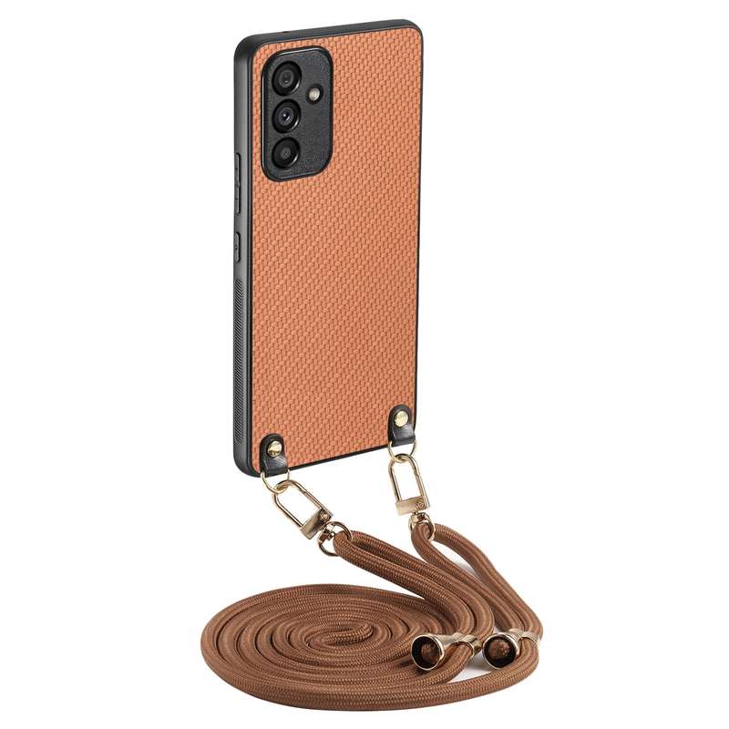 For Samsung Galaxy A34 5G Carbon Fiber Texture Leather Back Cover Phone Case with Crossbody Strap(Gr