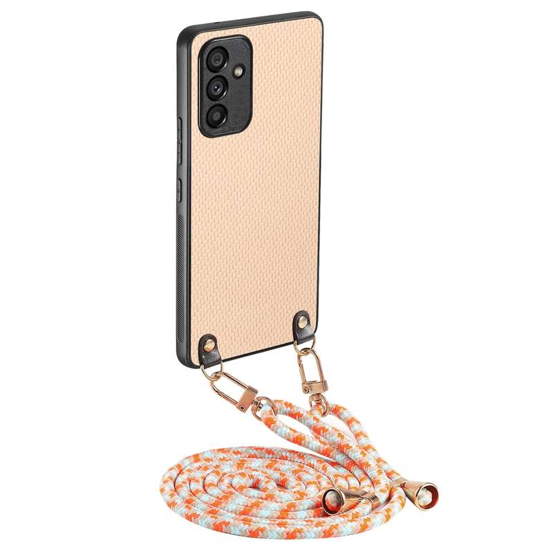 For Samsung Galaxy A34 5G Carbon Fiber Texture Leather Back Cover Phone Case with Crossbody Strap(Gr