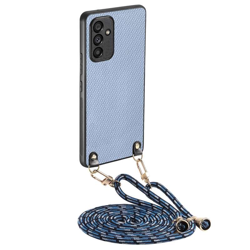 For Samsung Galaxy A34 5G Carbon Fiber Texture Leather Back Cover Phone Case with Crossbody Strap(Gr