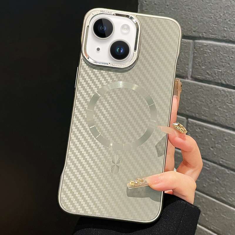 For iPhone 13 AG Carbon Fiber Frameless MagSafe Phone Case(Black)