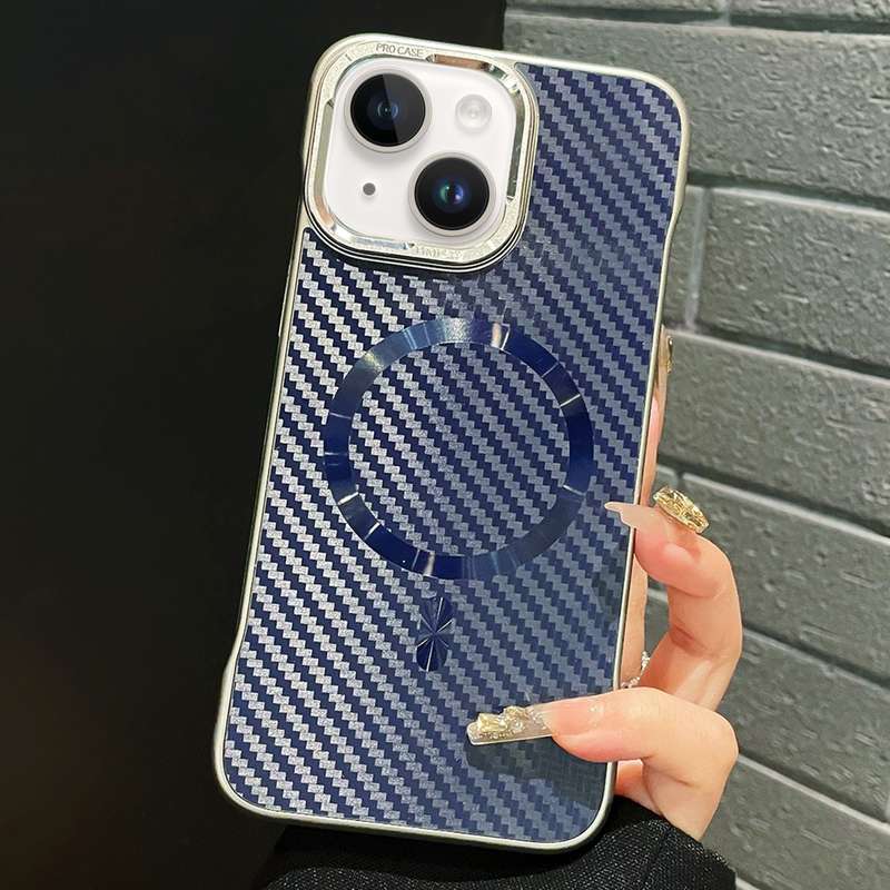 For iPhone 13 AG Carbon Fiber Frameless MagSafe Phone Case(Black)