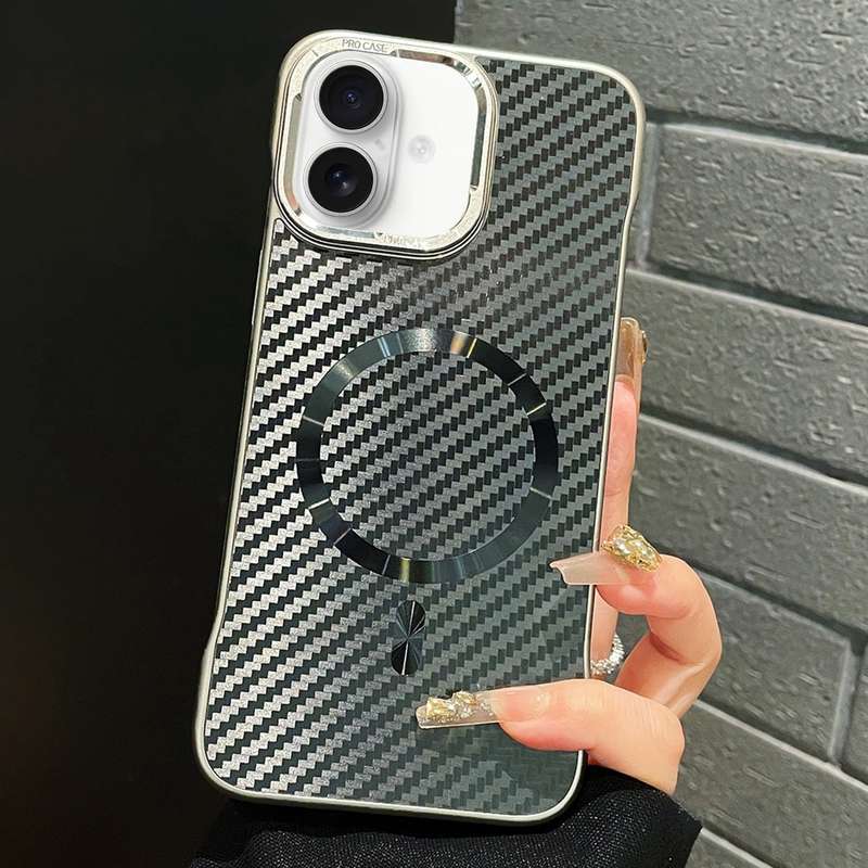 For iPhone 16 AG Carbon Fiber Frameless MagSafe Phone Case(Black)