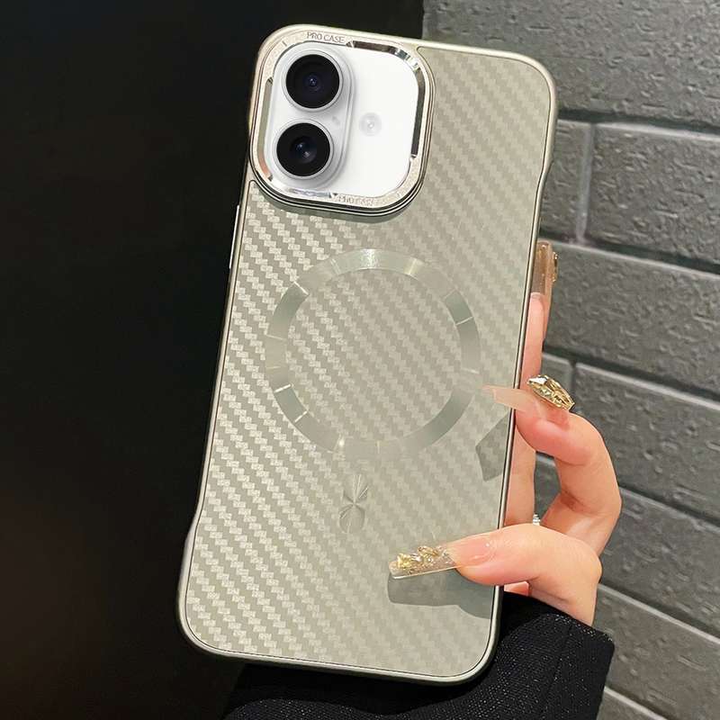 For iPhone 16 AG Carbon Fiber Frameless MagSafe Phone Case(Black)