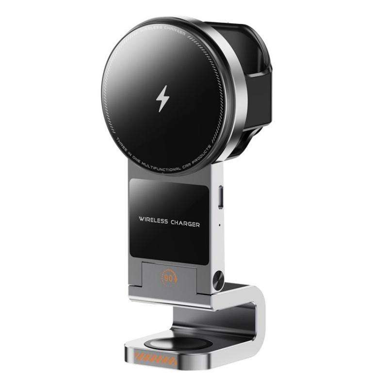 SD16 For Phone Watch Earphone Car Air Vent Phone Holder Magnetic 3 in 1 Wireless Charger(Grey)