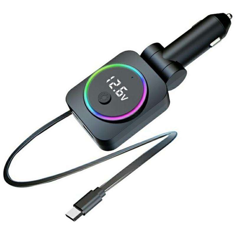 K38 Retractable Cable USB + Type-C Car Charger PD 30W Fast Charging Cigarette Lighter Adapter