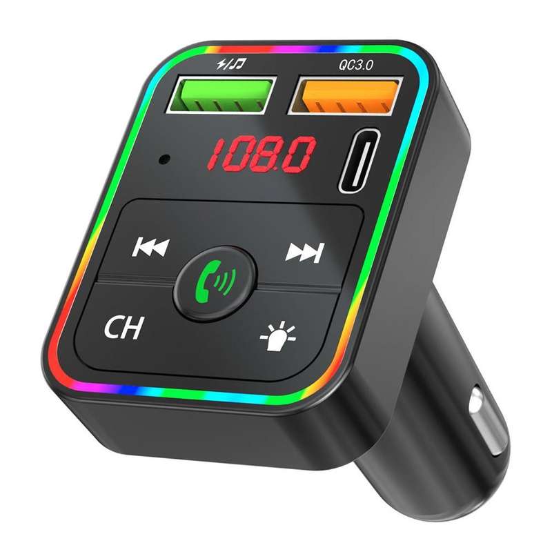 PDF2 With Ambient Light Fast Charger FM Transmitter Bluetooth Hands Free Call MP3 Player