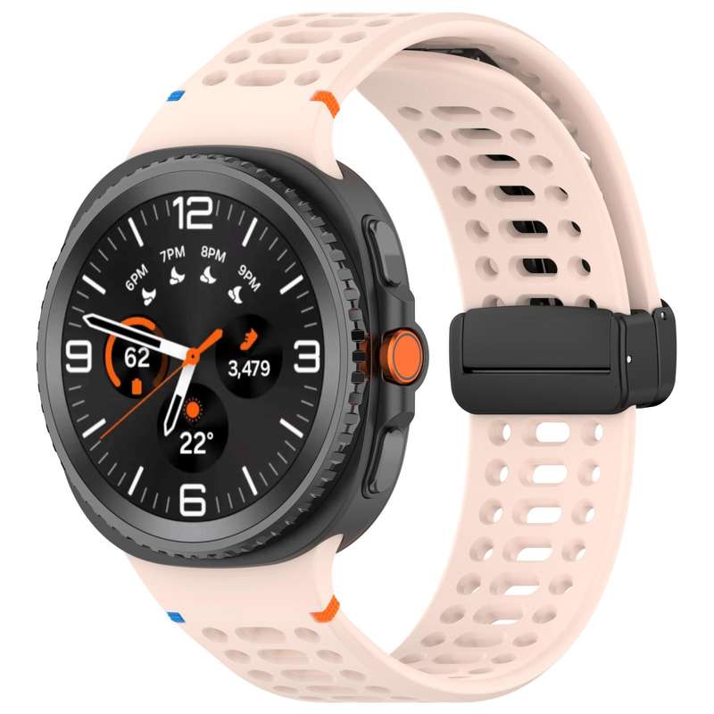 For Samsung Galaxy Watch8 40 / 44mm Magnetic Black Buckle Breathable Stitched Silicone Watch Band(St