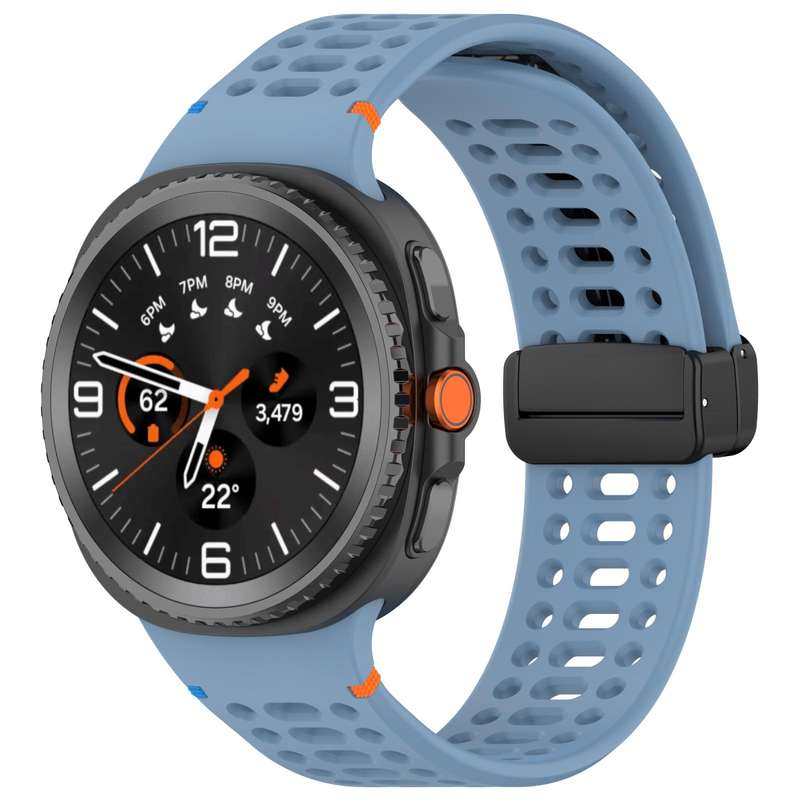 For Samsung Galaxy Watch8 40 / 44mm Magnetic Black Buckle Breathable Stitched Silicone Watch Band(St