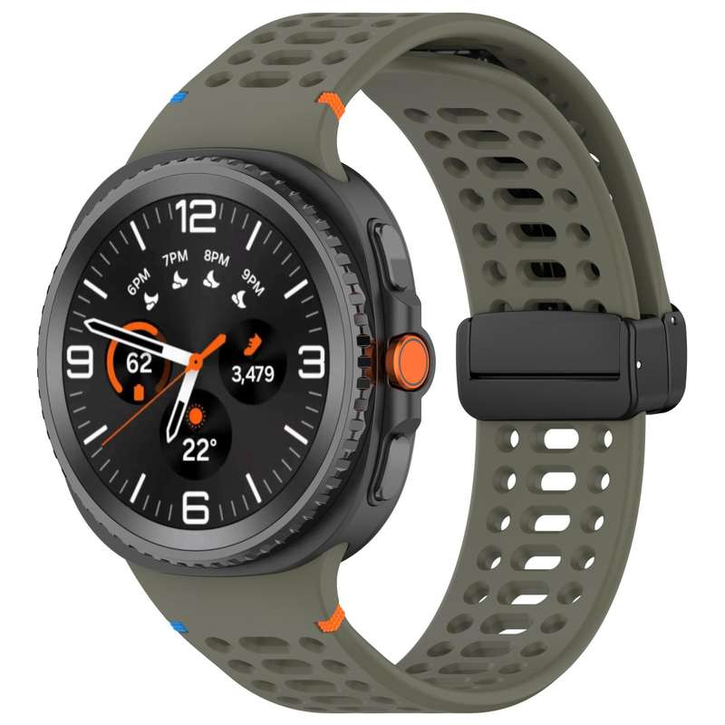 For Samsung Galaxy Watch8 40 / 44mm Magnetic Black Buckle Breathable Stitched Silicone Watch Band(St