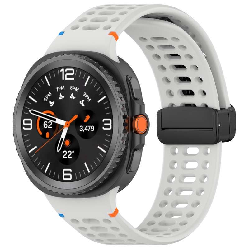 For Samsung Galaxy Watch8 40 / 44mm Magnetic Black Buckle Breathable Stitched Silicone Watch Band(St