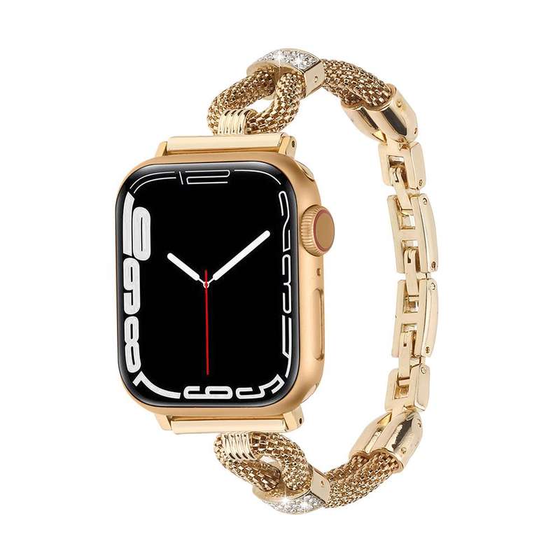 For Apple Watch 46mm / 49mm / 45mm / 44mm Copper Chain Diamonds Metal Watch Band(Rose Gold)