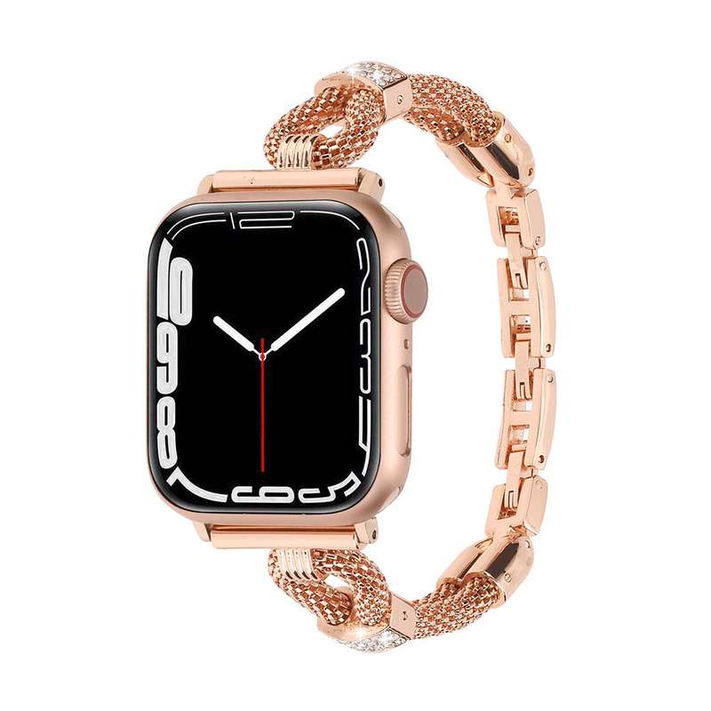 For Apple Watch 46mm / 49mm / 45mm / 44mm Copper Chain Diamonds Metal Watch Band(Rose Gold)