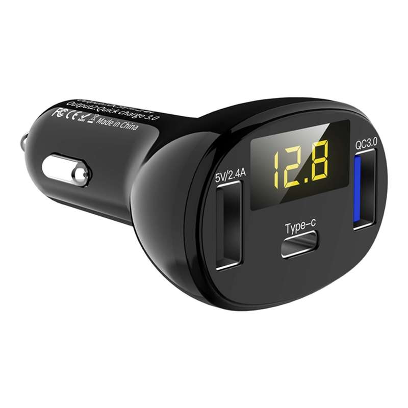 C02 Car Power Adapter in-car Phone Charger Type-C Fast Charger QC3.0 Dual USB Ports DC5V 2.4A 12V 24