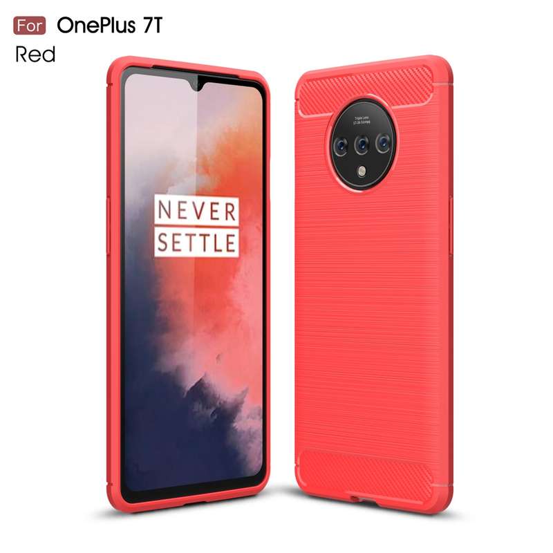 For Oneplus 7T Brushed Texture Carbon Fiber TPU Case(Black)