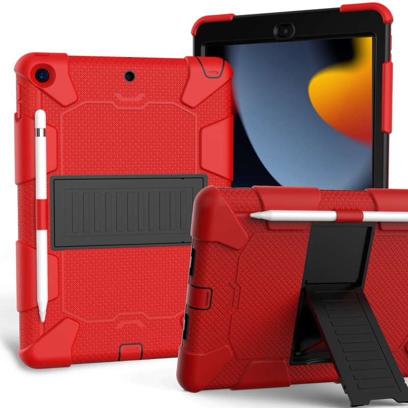 For iPad 10.2 Shockproof Two-Color Silicone Protection Case with Holder & Pen Slot(Black+Blue)