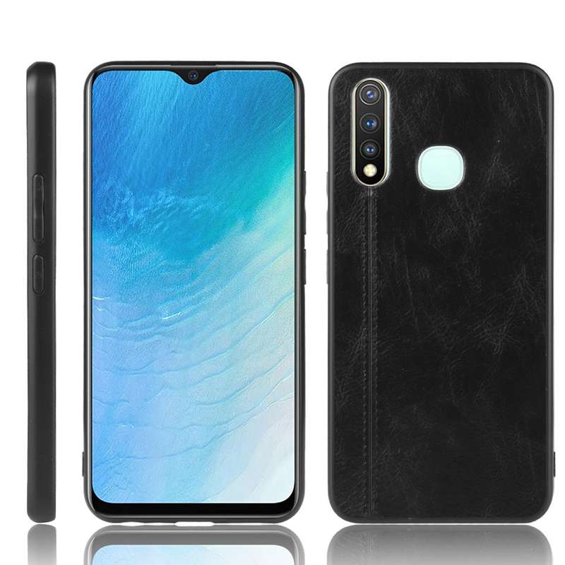 For Vivo Y19 Shockproof Sewing Cow Pattern Skin PC + PU + TPU Case(Blue)