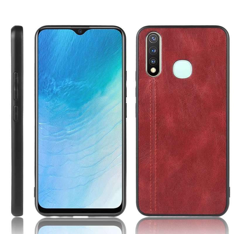 For Vivo Y19 Shockproof Sewing Cow Pattern Skin PC + PU + TPU Case(Blue)
