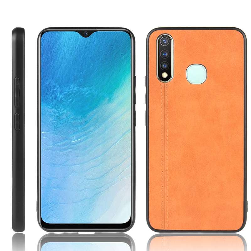 For Vivo Y19 Shockproof Sewing Cow Pattern Skin PC + PU + TPU Case(Blue)