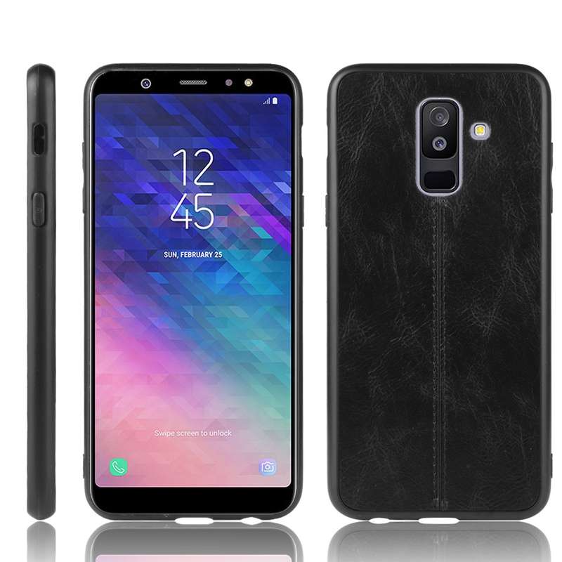 For Galaxy A6 Plus Shockproof Sewing Cow Pattern Skin PC + PU + TPU Case(Red)