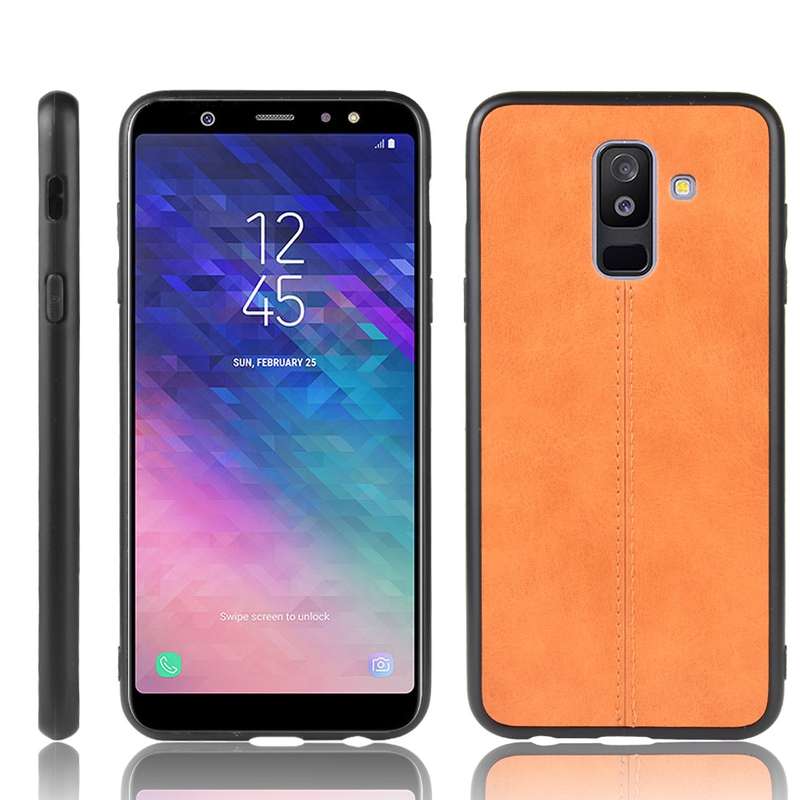 For Galaxy A6 Plus Shockproof Sewing Cow Pattern Skin PC + PU + TPU Case(Red)