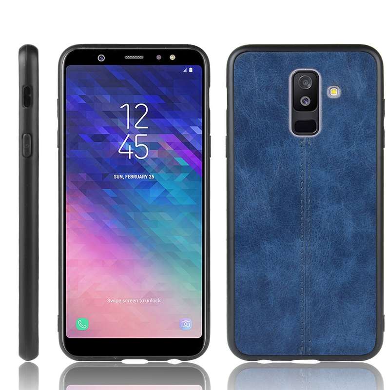For Galaxy A6 Plus Shockproof Sewing Cow Pattern Skin PC + PU + TPU Case(Red)