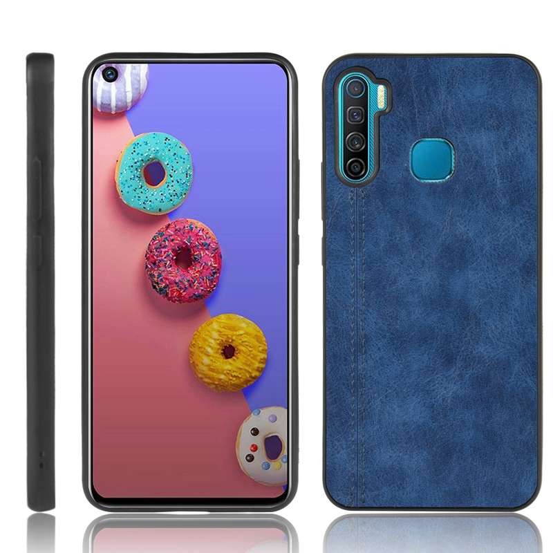 For Infinix S5 / S5 Lite/ X652 Shockproof Sewing Cow Pattern Skin PC + PU + TPU Case(Blue)