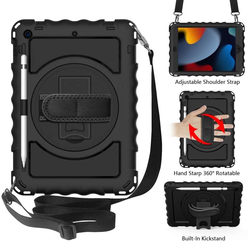 For iPad 10.2 360 Degree Rotating Case with Pencil Holder, Kickstand Shockproof Heavy Duty with Shou