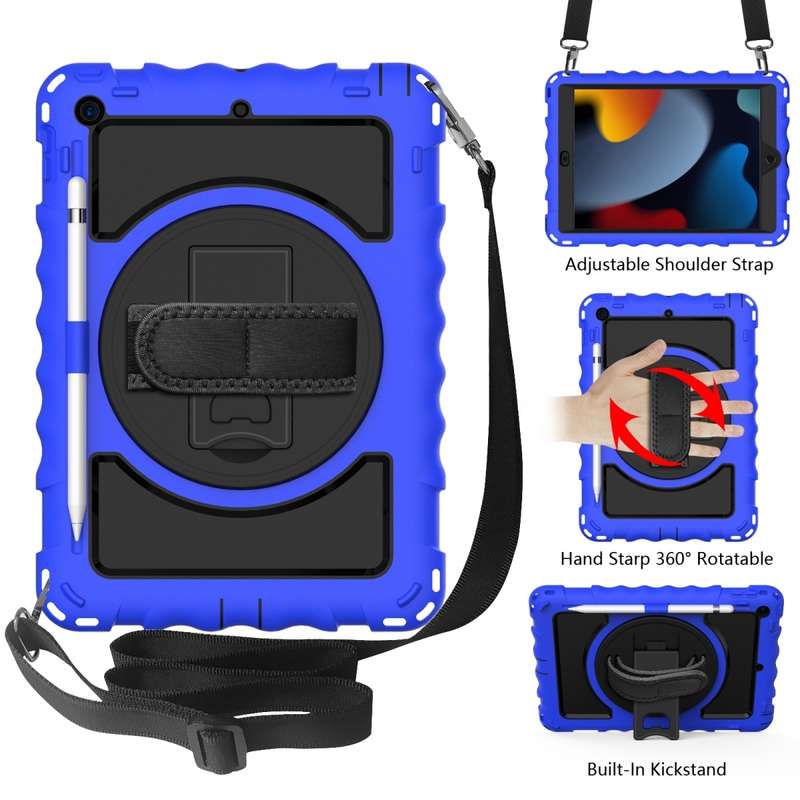 For iPad 10.2 360 Degree Rotating Case with Pencil Holder, Kickstand Shockproof Heavy Duty with Shou
