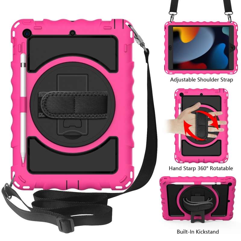 For iPad 10.2 360 Degree Rotating Case with Pencil Holder, Kickstand Shockproof Heavy Duty with Shou