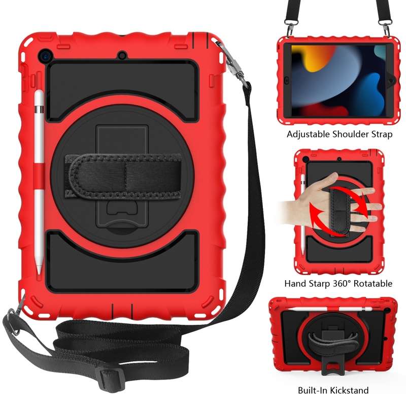 For iPad 10.2 360 Degree Rotating Case with Pencil Holder, Kickstand Shockproof Heavy Duty with Shou