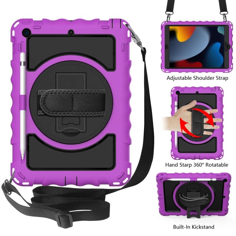 For iPad 10.2 360 Degree Rotating Case with Pencil Holder, Kickstand Shockproof Heavy Duty with Shou