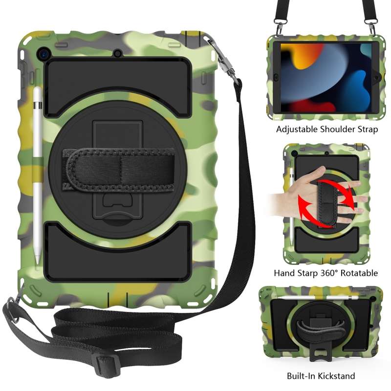 For iPad 10.2 360 Degree Rotating Case with Pencil Holder, Kickstand Shockproof Heavy Duty with Shou