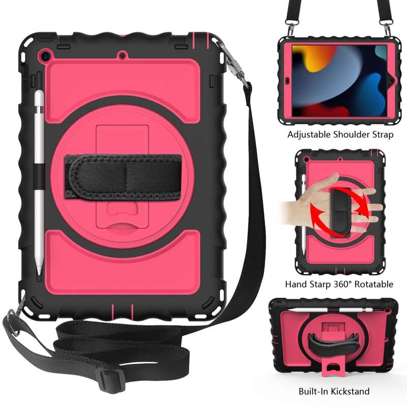For iPad 10.2 360 Degree Rotating Case with Pencil Holder, Kickstand Shockproof Heavy Duty with Shou