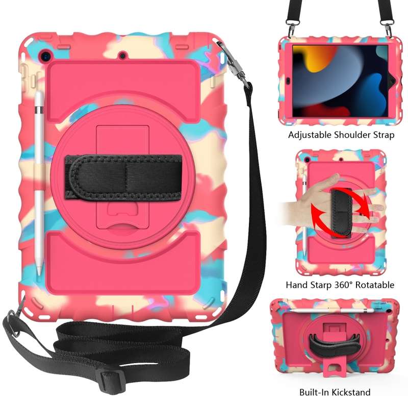 For iPad 10.2 360 Degree Rotating Case with Pencil Holder, Kickstand Shockproof Heavy Duty with Shou