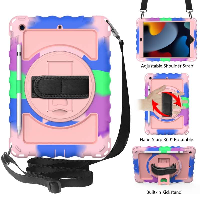 For iPad 10.2 360 Degree Rotating Case with Pencil Holder, Kickstand Shockproof Heavy Duty with Shou
