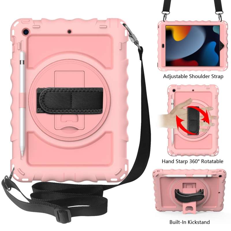 For iPad 10.2 360 Degree Rotating Case with Pencil Holder, Kickstand Shockproof Heavy Duty with Shou