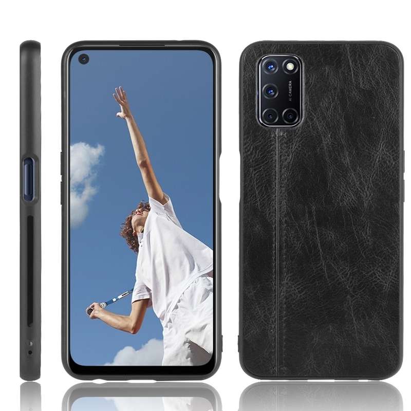 For Oppo A92/A72/A52 Shockproof Sewing Cow Pattern Skin PC + PU + TPU Case(Black)