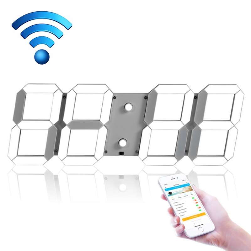 LED Digital Clock Living Room Wall Clock Creative WIFI Clock US Plug, Style:4 Bit WIFI, Color:Hollow