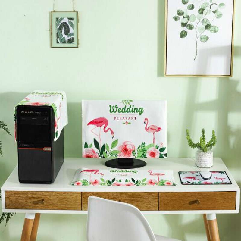 3 in 1 Simple Desktop Computer PC Dust Cover, Size:23-24 inch(Fascinating Flamingo)