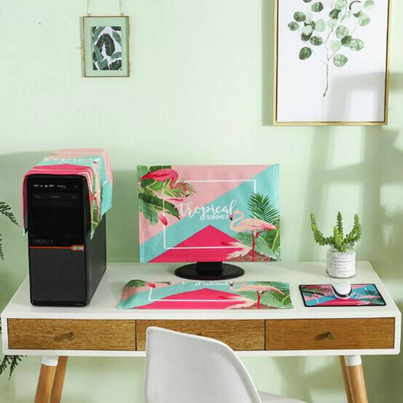 3 in 1 Simple Desktop Computer PC Dust Cover, Size:23-24 inch(Fascinating Flamingo)
