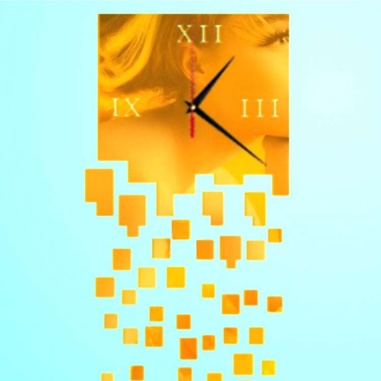 Mirror Clock Personality Wall Clock Three-dimensional Wall Decoration Mosaic Wall Clock(Silver)