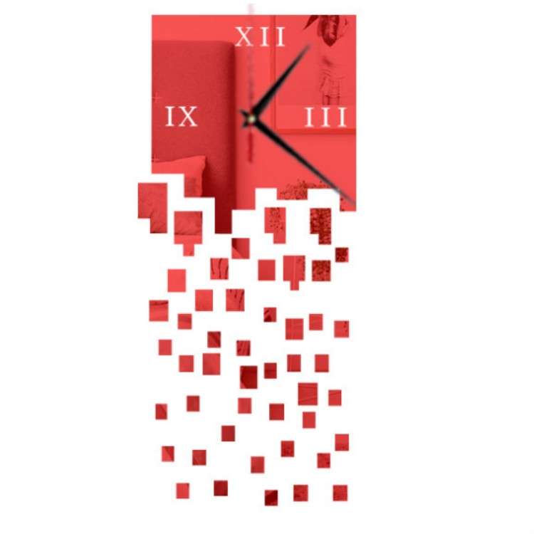 Mirror Clock Personality Wall Clock Three-dimensional Wall Decoration Mosaic Wall Clock(Silver)