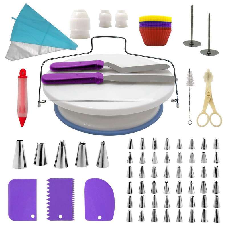 106 in 1 Cake Turntable Set Stainless Steel Decorating Mouth Cake Decorating Baking Tool(Blue)