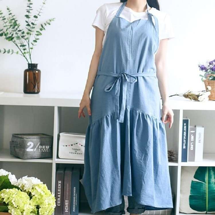Cotton Linen Fishtail Long Slim Fit Apron Florist Manicure Shop Overalls(Pink)