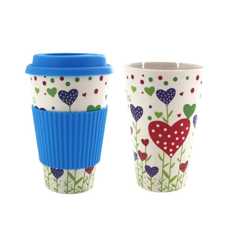 400ML Reusable Bamboo Fibre Coffee Cups Silicone Eco Friendly Travel Coffee Mugs(Blue)