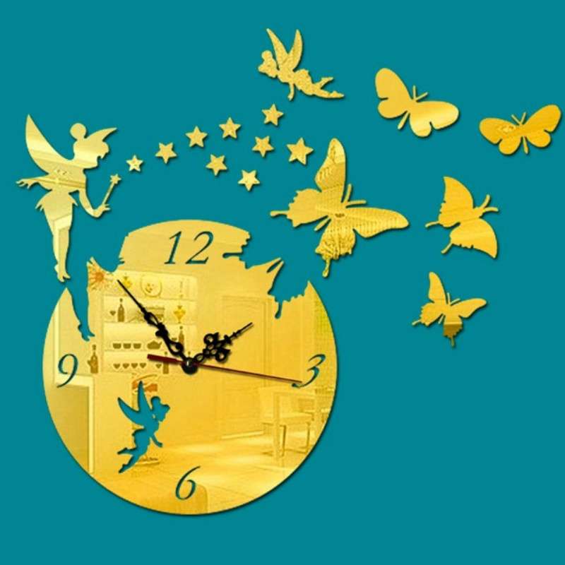 Butterfly Star 3D Acrylic Stereo Living Room Bedroom Decorating Mirror Wall Clock(Silver)