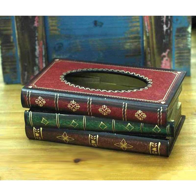 Retro Hand Drawn Book Style Tissue Box Case(Coffee)