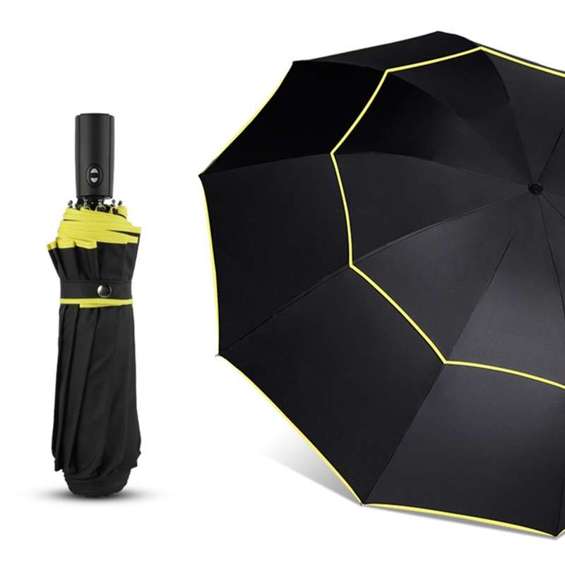 Fully-Automatic Double Rain 3 Folding Wind Resistant Travel Business Big Umbrella(Black)