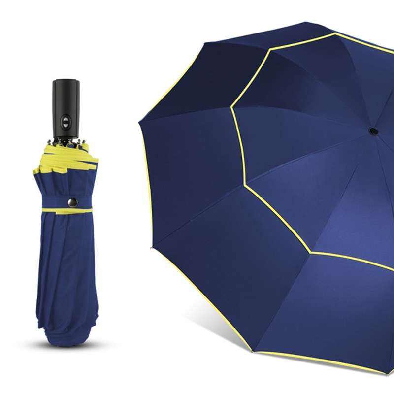 Fully-Automatic Double Rain 3 Folding Wind Resistant Travel Business Big Umbrella(Black)